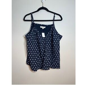 NWT Loft Womens Navy Blue White Swirl Print Ruffle V-Neck Camisole Tank Top L